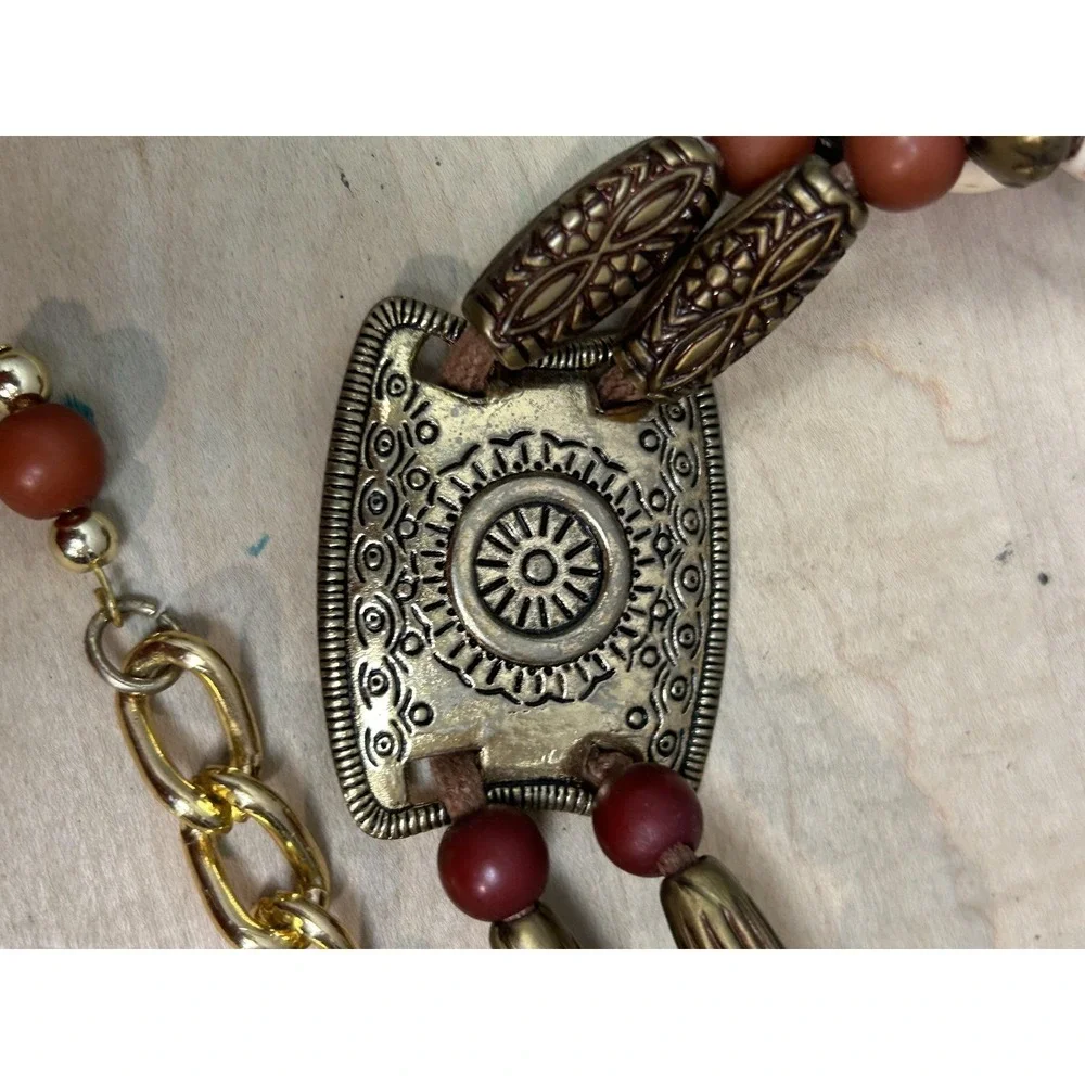 Vintage‎ Boho Western Concho Chain Belt Brass Tone Beaded Small Adjustable Women